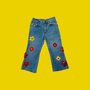 Vintage Y2K‎ Zana Di Flower Power Boho Hippie Flare Jeans, Size 2T